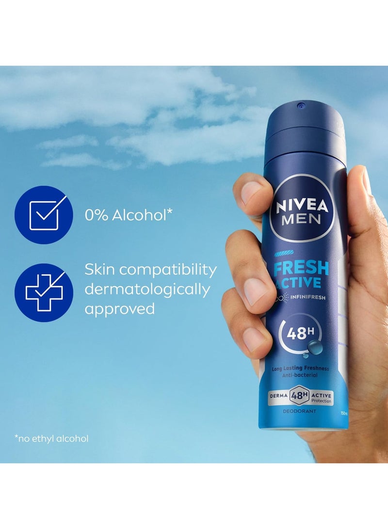 Nivea NIVEA MEN Antibacterial Deodorant Spray for Men, Fresh Active, 48H Active Protection, with Infini Fresh Formula, Long-Lasting Freshness, 2x150ml, Dual Pack - Image 3