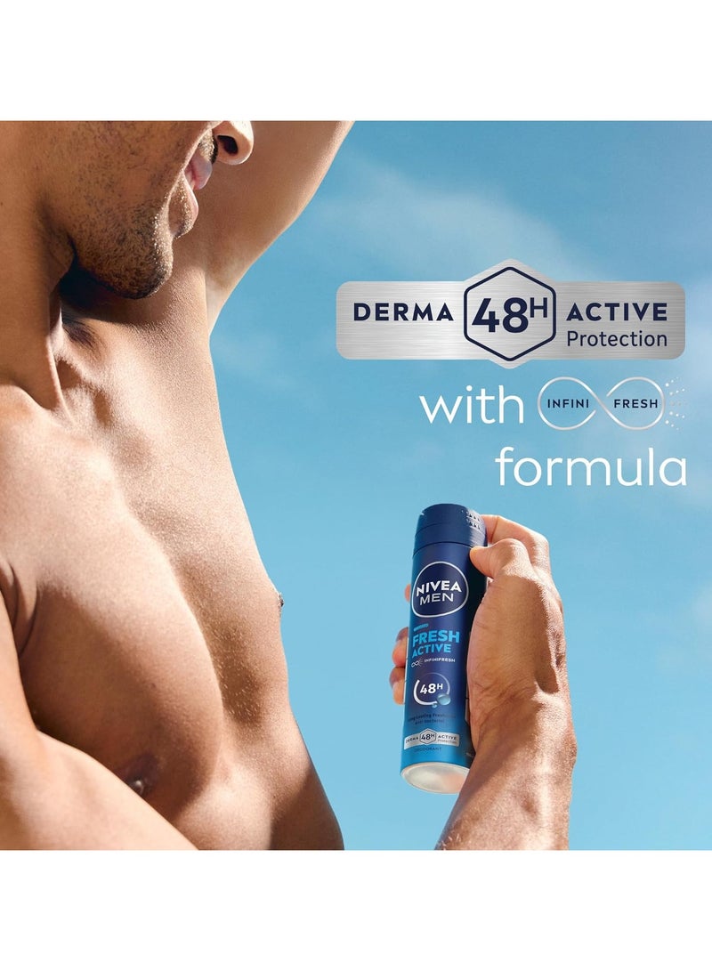 Nivea NIVEA MEN Antibacterial Deodorant Spray for Men, Fresh Active, 48H Active Protection, with Infini Fresh Formula, Long-Lasting Freshness, 2x150ml, Dual Pack - Image 4