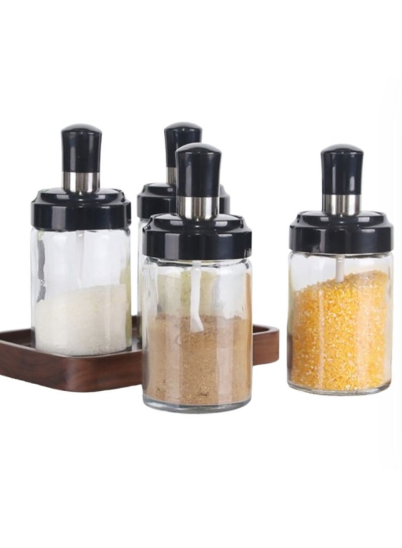 Jingke Glass Spice Jars with Lids and Spoon, Set of 4, Capacity 250ml (8.5 oz) - Image 1