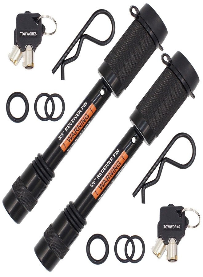 TowWorks Keyed Alike 5/8" Trailer Hitch Locking Pin Set - Receiver Lock with Anti-Rattle, fits Class III - V Hitches with 2" and 2.5" Receivers, 79632 - Image 1