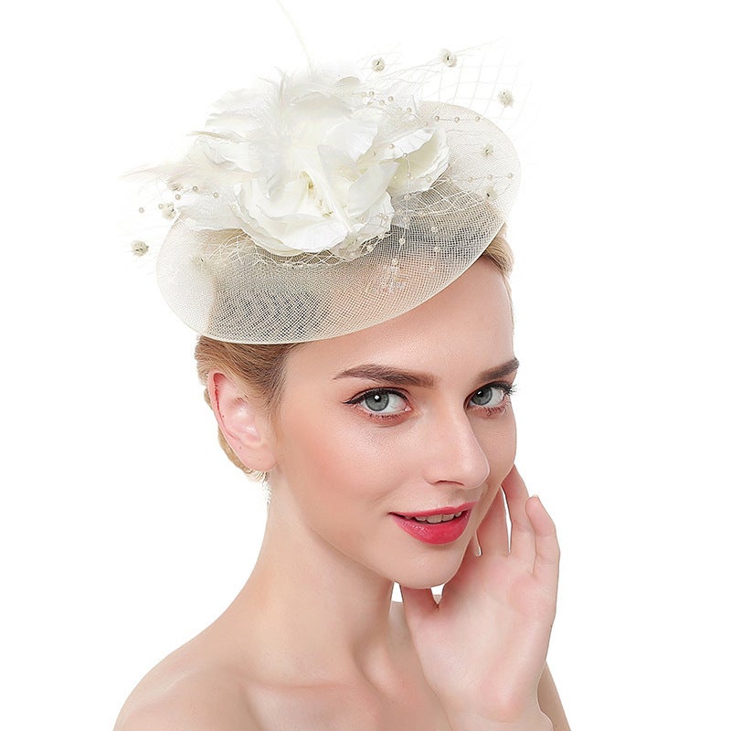 Generic Elegant Bridal Hat Veil Feather Hair Clip Accessory Beige White