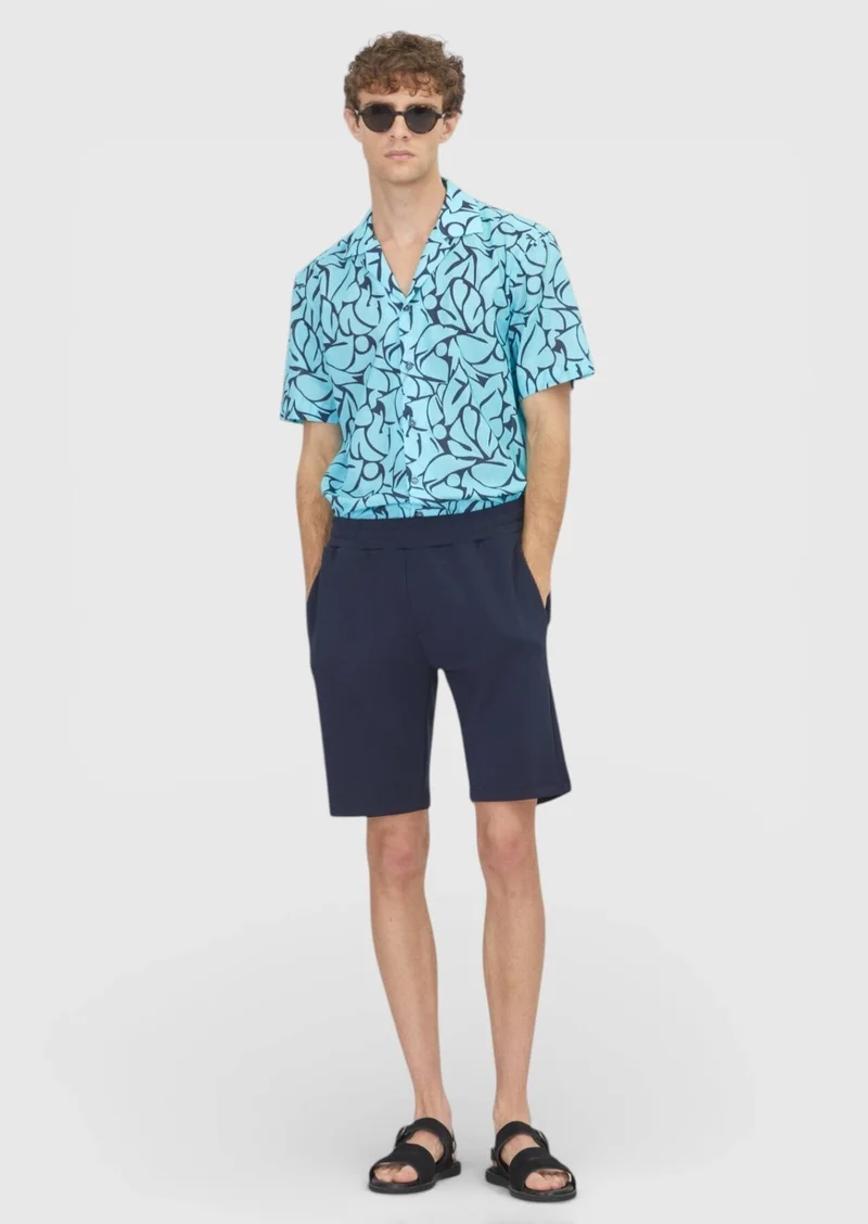 RAMSEY Navy Blue Knitting Regular Fit Casual Bermuda