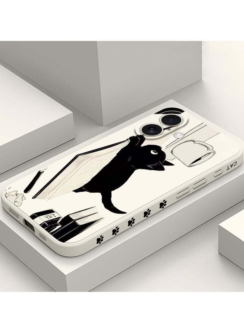 غطاء لهاتف iPhone 16 Plus مقاوم للخدوش مع بطانة من الألياف الدقيقة، غطاء سيليكون نحيف للغاية لهاتف iPhone 16 Plus بحجم 6.7 بوصة - قطة بيضاء. - Image 2