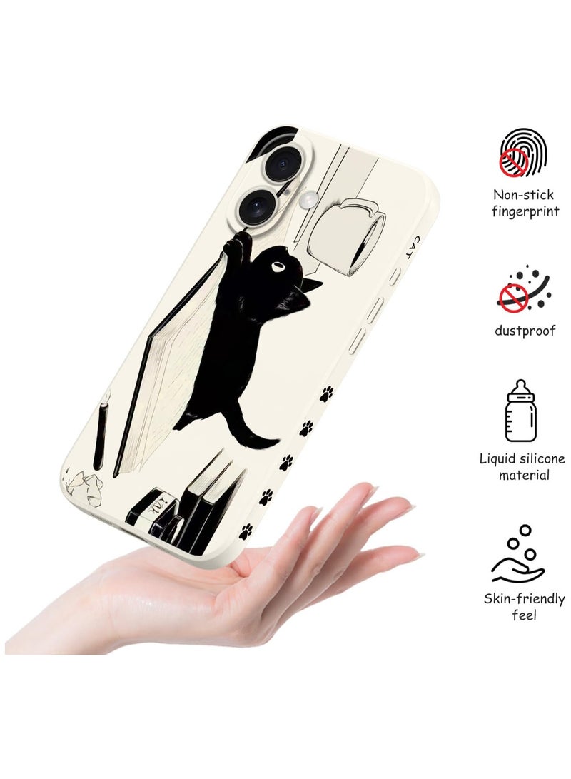 غطاء لهاتف iPhone 16 Plus مقاوم للخدوش مع بطانة من الألياف الدقيقة، غطاء سيليكون نحيف للغاية لهاتف iPhone 16 Plus بحجم 6.7 بوصة - قطة بيضاء. - Image 5