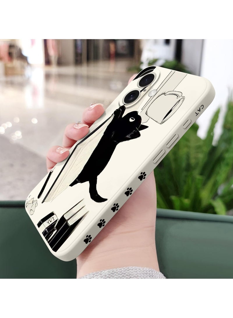 غطاء لهاتف iPhone 16 Plus مقاوم للخدوش مع بطانة من الألياف الدقيقة، غطاء سيليكون نحيف للغاية لهاتف iPhone 16 Plus بحجم 6.7 بوصة - قطة بيضاء. - Image 4