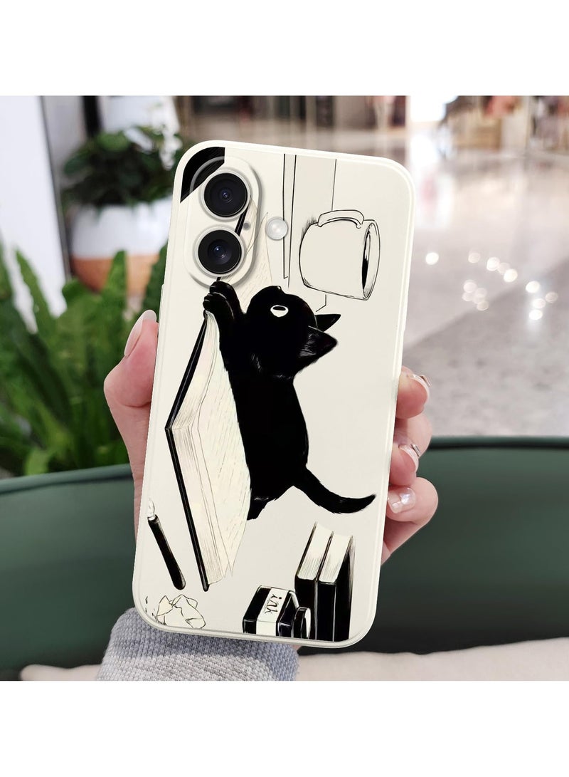 غطاء لهاتف iPhone 16 Plus مقاوم للخدوش مع بطانة من الألياف الدقيقة، غطاء سيليكون نحيف للغاية لهاتف iPhone 16 Plus بحجم 6.7 بوصة - قطة بيضاء. - Image 3