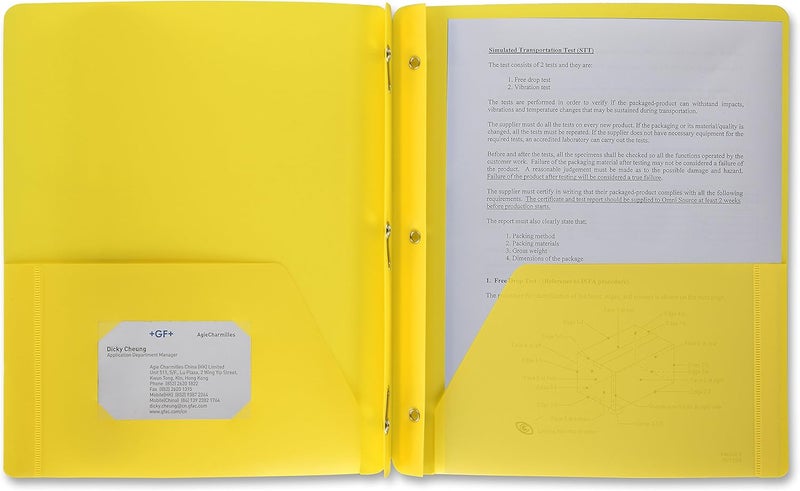 Business Source 3-Hole Punched Poly Portfolios, Yellow (20884) - Image 1