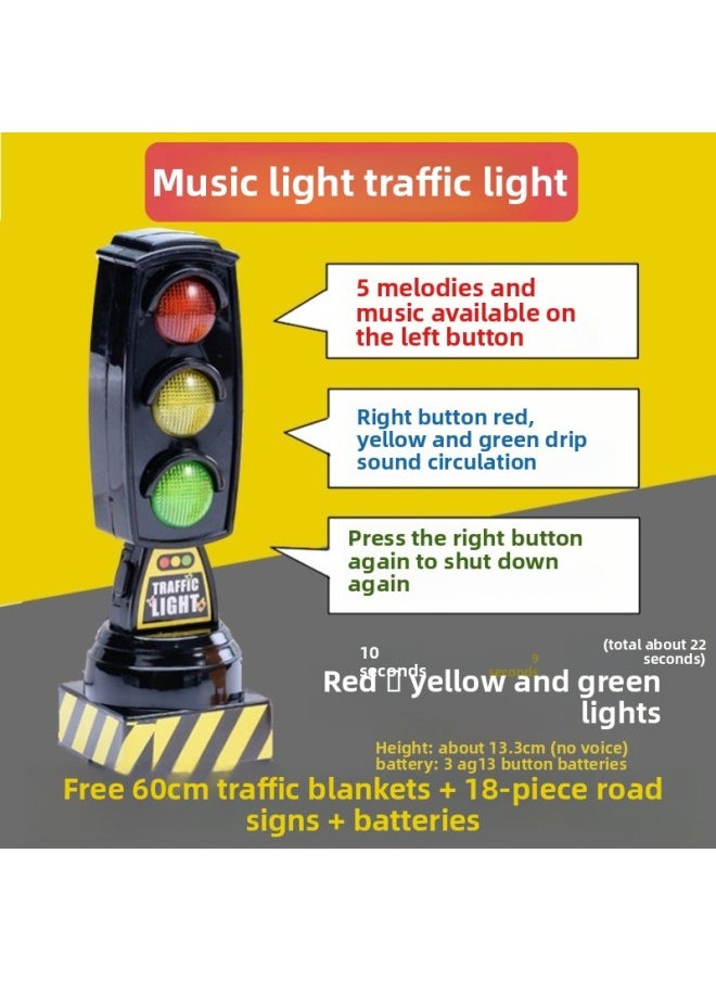 Traffic Signs Children's Equipment Toys Outdoor Kindergarten Desk Command Desk Rules Zebra Crossing Traffic Lights-Specifications:13.3cm Traffic Light (music Version Of Light) Comes With Battery + Carpet + Road Sign  - Image 1