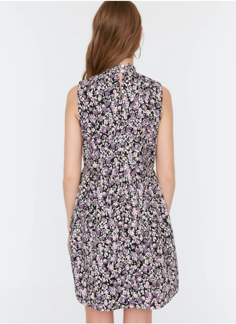 trendyol High Neck Floral Print Pocket Detail Dress