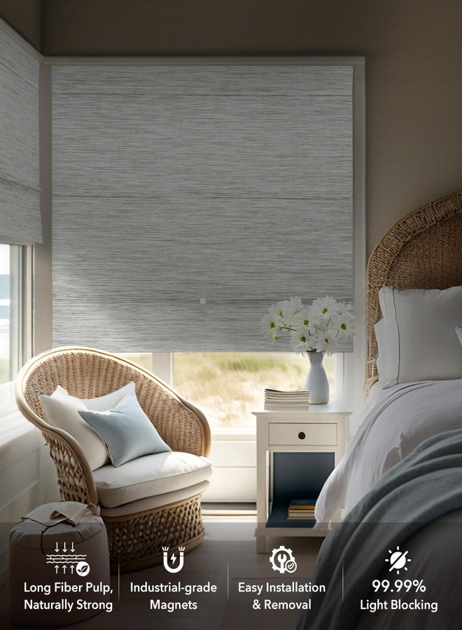 GoDear Design 99.99% Blackout Magnetic Roman Shades for Windows, No Drill No Tools Woven Cordless Blinds for Bedroom & Living Room, Thermal Insulated Window Door Curtains & Blinds, 23"W x 65"L, Ivory - Image 2