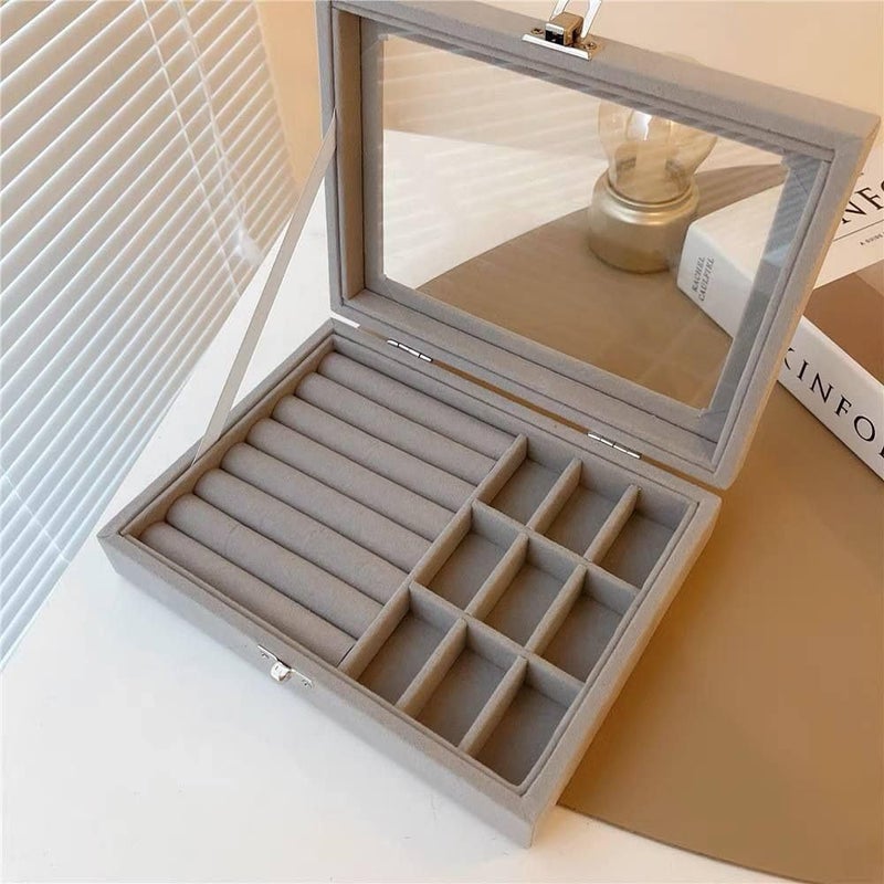 Velvet Jewelry Organizer Box for Women – Compact Necklace Ring Earring Storage Case – Travel Jewelry Holder with Compartments – Soft Dustproof Portable Jewelry Box - Image 1