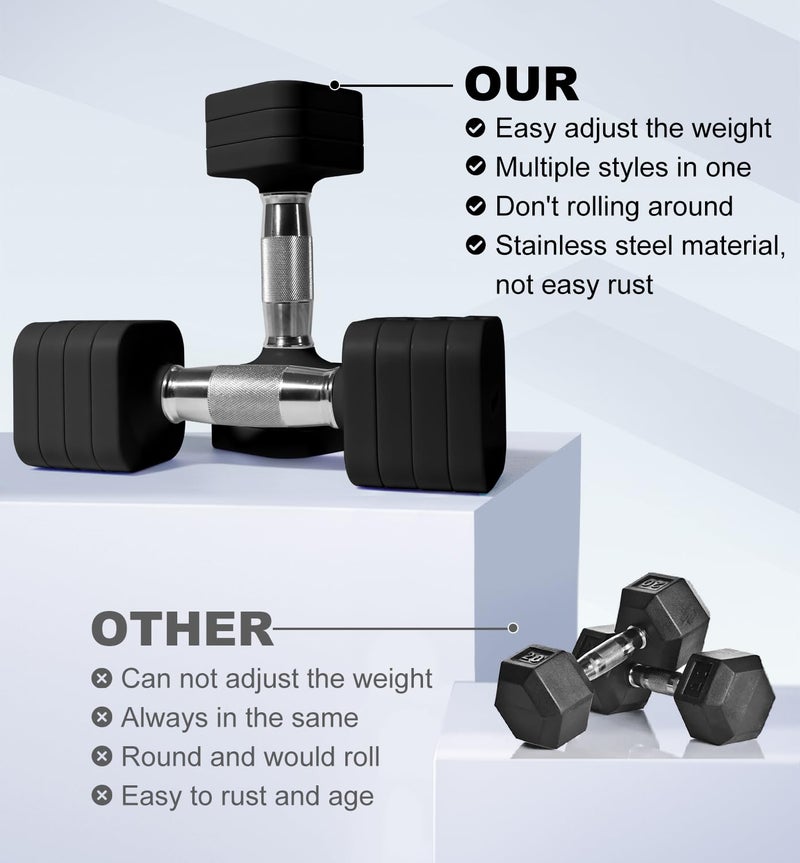 Upspeed 20LBS Adjustable Dumbbell Set, 4 in 1 Free Weights Dumbbells Set for Women Men Hand Weights Sets Adjust Dumbbell Weight Sets for Home Gym Exercise Workout Strength Training Equipments, Black - Image 3