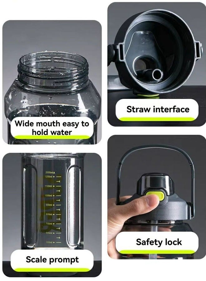 زجاجة مياه رياضية، كوب ماء رياضي كبير سعة 2000 مل، زجاجات مياه بغطاء قابل للقفل، زجاجة مياه مع ماصة، وزجاجة مياه رياضية - بيضاء، غلاية لياقة بدنية للجري واليوغا والتخييم - Image 4