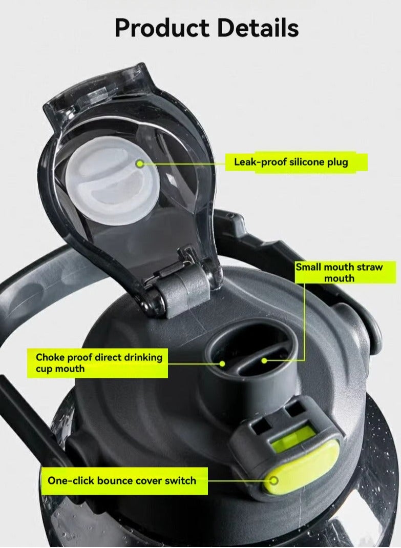 زجاجة مياه رياضية، كوب ماء رياضي كبير سعة 2000 مل، زجاجات مياه بغطاء قابل للقفل، زجاجة مياه مع ماصة، وزجاجة مياه رياضية - بيضاء، غلاية لياقة بدنية للجري واليوغا والتخييم - Image 5