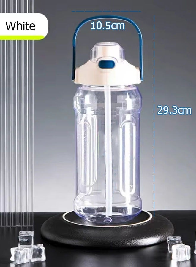 زجاجة مياه رياضية، كوب ماء رياضي كبير سعة 2000 مل، زجاجات مياه بغطاء قابل للقفل، زجاجة مياه مع ماصة، وزجاجة مياه رياضية - بيضاء، غلاية لياقة بدنية للجري واليوغا والتخييم - Image 2