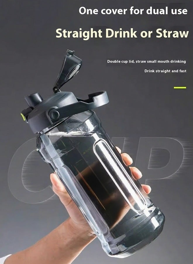 زجاجة مياه رياضية، كوب ماء رياضي كبير سعة 2000 مل، زجاجات مياه بغطاء قابل للقفل، زجاجة مياه مع ماصة، وزجاجة مياه رياضية - بيضاء، غلاية لياقة بدنية للجري واليوغا والتخييم - Image 3