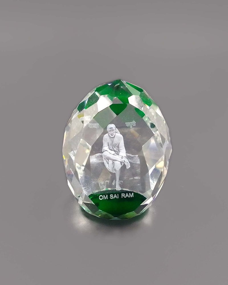 SHINDE EXPORTS shirdi sai Baba Idol for car Dashboard/Crystal Statue 2.5 inches (Green) - Image 1
