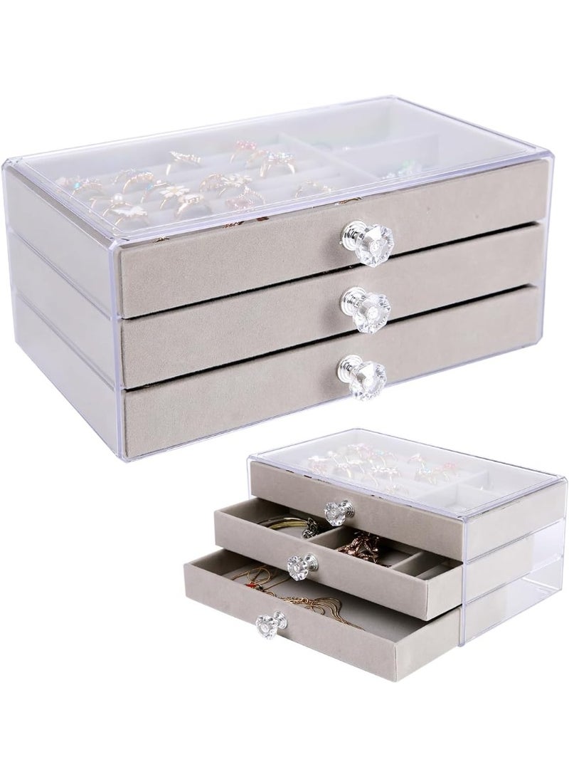 صندوق منظم اكسسوارات اكليرك حافظة مجوهرات ومكياج ومستحضرات تجميل منظم للنساء مكون من 3 طبقات ، حامل للسلاسل والحلقان والأساور والخواتم  والساعات، لون بيج  مخمل ناعم، منظم اكسسوارات، مخمل، صندوق مجوهرات مكون من ثلاث طبقات  لتخزين الأقراط والأساور والخواتم والقلائد والساعات، منظم صندوق المجوهرات كبير 3 طبقات، صندوق مجوهرات مخملي، منظم مجوهرات مع قفل، حامل عرض المجوهرات لساعات الماكياج والقلادة (بيج)، علبة للاكسسوارات والمكياج، تنظيم اكسسوارات وفرش مكياج، منظم ذهب وفضة واكسسوارات - Image 1