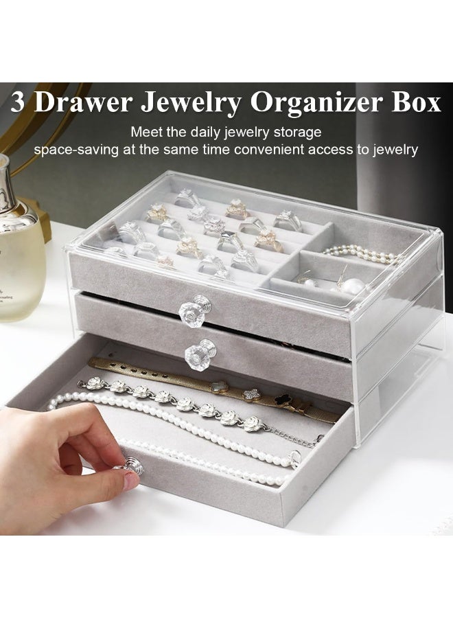 صندوق منظم اكسسوارات اكليرك حافظة مجوهرات ومكياج ومستحضرات تجميل منظم للنساء مكون من 3 طبقات ، حامل للسلاسل والحلقان والأساور والخواتم  والساعات، لون بيج  مخمل ناعم، منظم اكسسوارات، مخمل، صندوق مجوهرات مكون من ثلاث طبقات  لتخزين الأقراط والأساور والخواتم والقلائد والساعات، منظم صندوق المجوهرات كبير 3 طبقات، صندوق مجوهرات مخملي، منظم مجوهرات مع قفل، حامل عرض المجوهرات لساعات الماكياج والقلادة (بيج)، علبة للاكسسوارات والمكياج، تنظيم اكسسوارات وفرش مكياج، منظم ذهب وفضة واكسسوارات - Image 2