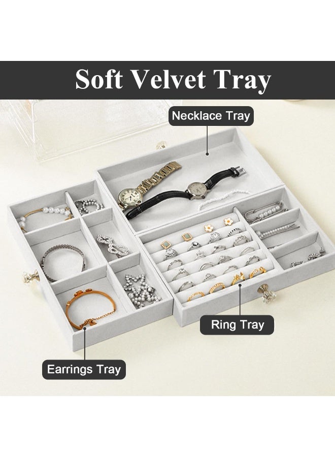 صندوق منظم اكسسوارات اكليرك حافظة مجوهرات ومكياج ومستحضرات تجميل منظم للنساء مكون من 3 طبقات ، حامل للسلاسل والحلقان والأساور والخواتم  والساعات، لون بيج  مخمل ناعم، منظم اكسسوارات، مخمل، صندوق مجوهرات مكون من ثلاث طبقات  لتخزين الأقراط والأساور والخواتم والقلائد والساعات، منظم صندوق المجوهرات كبير 3 طبقات، صندوق مجوهرات مخملي، منظم مجوهرات مع قفل، حامل عرض المجوهرات لساعات الماكياج والقلادة (بيج)، علبة للاكسسوارات والمكياج، تنظيم اكسسوارات وفرش مكياج، منظم ذهب وفضة واكسسوارات - Image 3