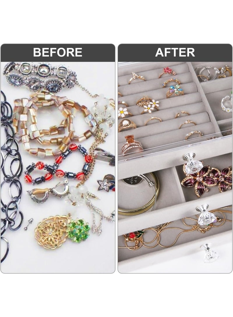 صندوق منظم اكسسوارات اكليرك حافظة مجوهرات ومكياج ومستحضرات تجميل منظم للنساء مكون من 3 طبقات ، حامل للسلاسل والحلقان والأساور والخواتم  والساعات، لون بيج  مخمل ناعم، منظم اكسسوارات، مخمل، صندوق مجوهرات مكون من ثلاث طبقات  لتخزين الأقراط والأساور والخواتم والقلائد والساعات، منظم صندوق المجوهرات كبير 3 طبقات، صندوق مجوهرات مخملي، منظم مجوهرات مع قفل، حامل عرض المجوهرات لساعات الماكياج والقلادة (بيج)، علبة للاكسسوارات والمكياج، تنظيم اكسسوارات وفرش مكياج، منظم ذهب وفضة واكسسوارات - Image 5