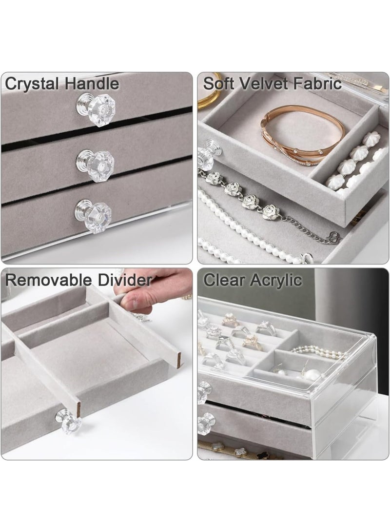 صندوق منظم اكسسوارات اكليرك حافظة مجوهرات ومكياج ومستحضرات تجميل منظم للنساء مكون من 3 طبقات ، حامل للسلاسل والحلقان والأساور والخواتم  والساعات، لون بيج  مخمل ناعم، منظم اكسسوارات، مخمل، صندوق مجوهرات مكون من ثلاث طبقات  لتخزين الأقراط والأساور والخواتم والقلائد والساعات، منظم صندوق المجوهرات كبير 3 طبقات، صندوق مجوهرات مخملي، منظم مجوهرات مع قفل، حامل عرض المجوهرات لساعات الماكياج والقلادة (بيج)، علبة للاكسسوارات والمكياج، تنظيم اكسسوارات وفرش مكياج، منظم ذهب وفضة واكسسوارات - Image 4