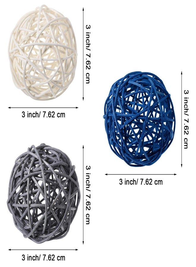 Yaomiao 6 Pieces Wicker Rattan Balls Decorative Orbs Vase Fillers for Craft, Party, Wedding Table Decoration, Aromatherapy Accessories(Blue Gray White) - Image 4
