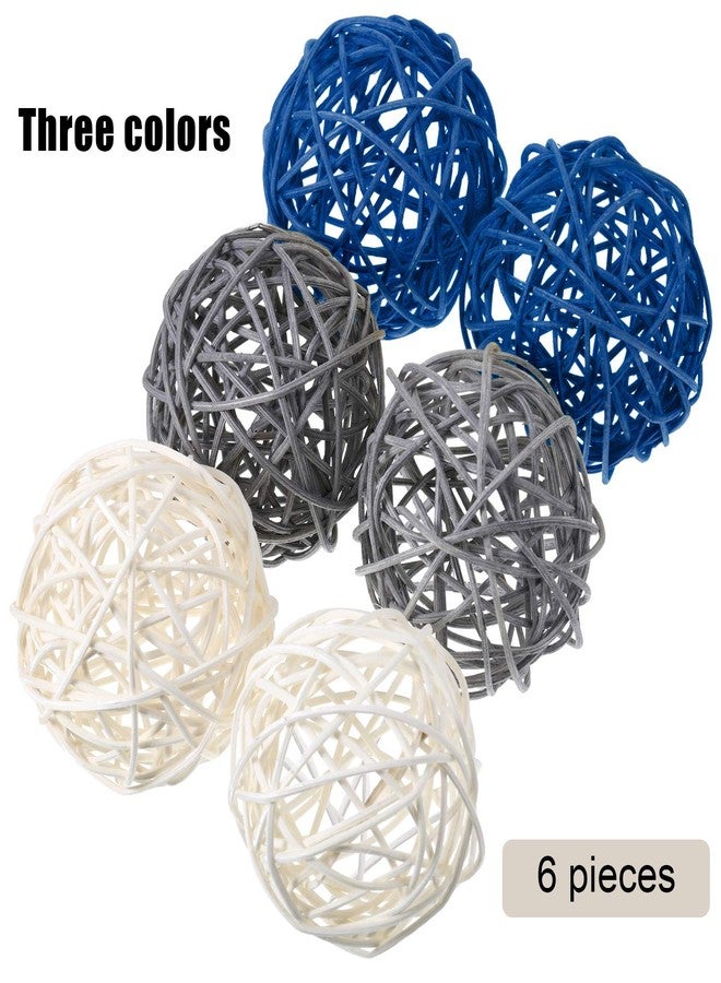Yaomiao 6 Pieces Wicker Rattan Balls Decorative Orbs Vase Fillers for Craft, Party, Wedding Table Decoration, Aromatherapy Accessories(Blue Gray White) - Image 3