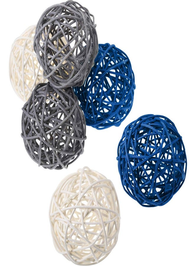 Yaomiao 6 Pieces Wicker Rattan Balls Decorative Orbs Vase Fillers for Craft, Party, Wedding Table Decoration, Aromatherapy Accessories(Blue Gray White) - Image 2