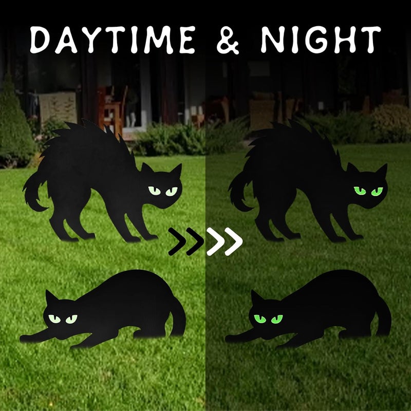 PhyLence 6 Pack Halloween Black Cat Yard Signs with Glowing Eye Stickers – Large Scary Cat Silhouette Decorations for Outdoor Lawn, Fence, Garden, Haunted House, Halloween Party Decor - Image 4
