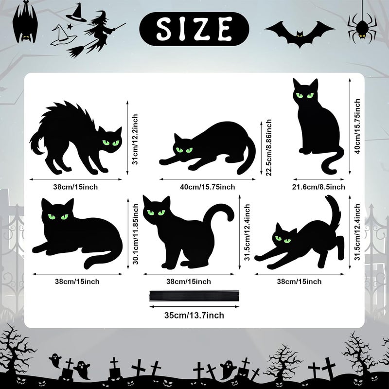 PhyLence 6 Pack Halloween Black Cat Yard Signs with Glowing Eye Stickers – Large Scary Cat Silhouette Decorations for Outdoor Lawn, Fence, Garden, Haunted House, Halloween Party Decor - Image 2