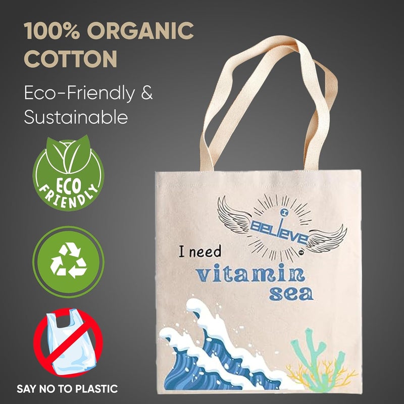 STRUTT حقيبة قماش قابلة للطي للنساء، حقيبة للطالبات الجامعيات، حقيبة تسوق قابلة لإعادة الاستخدام من القطن العضوي 100%، حقيبة متعددة الأغراض صديقة للبيئة للسفر والاستخدام اليومي - في الفيتامينات - Image 4