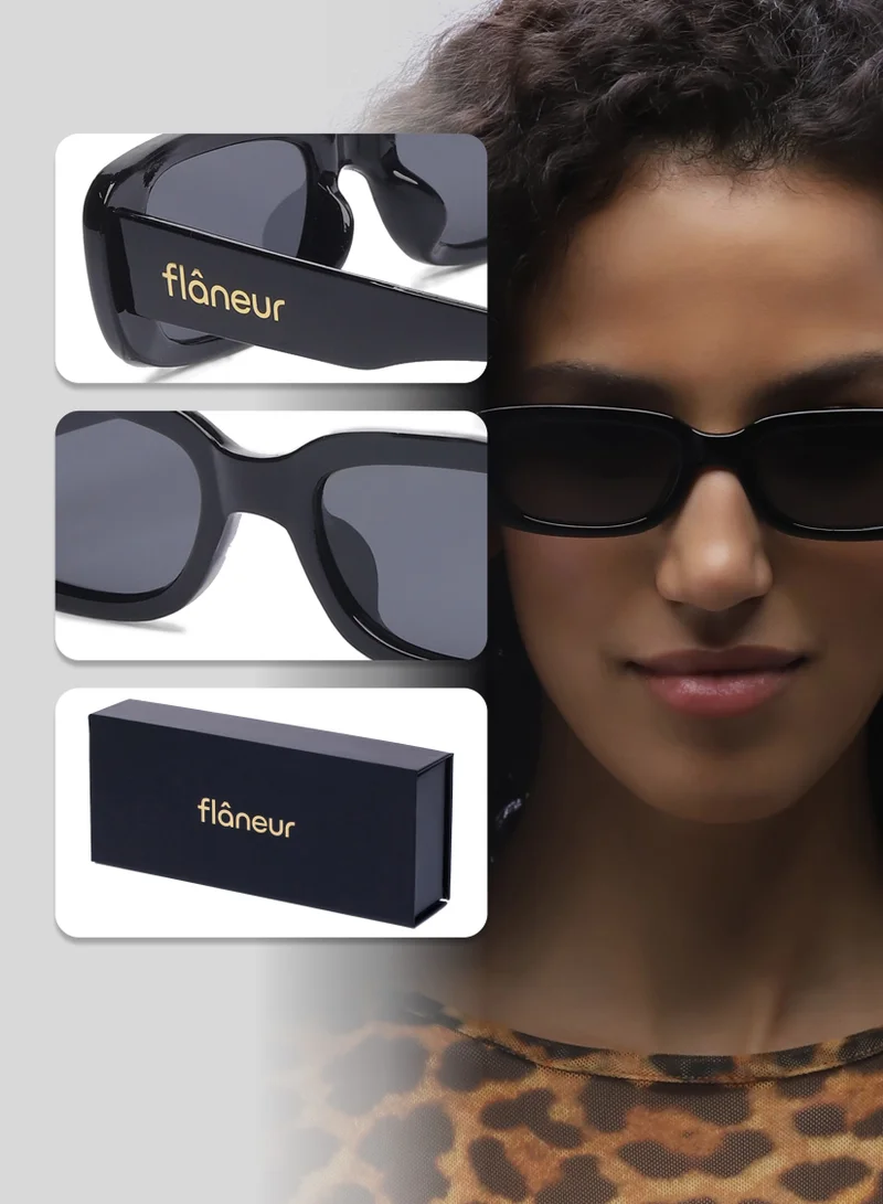 flâneur Stylish Polarized Square Framed Sunglasses For Women and Men Black