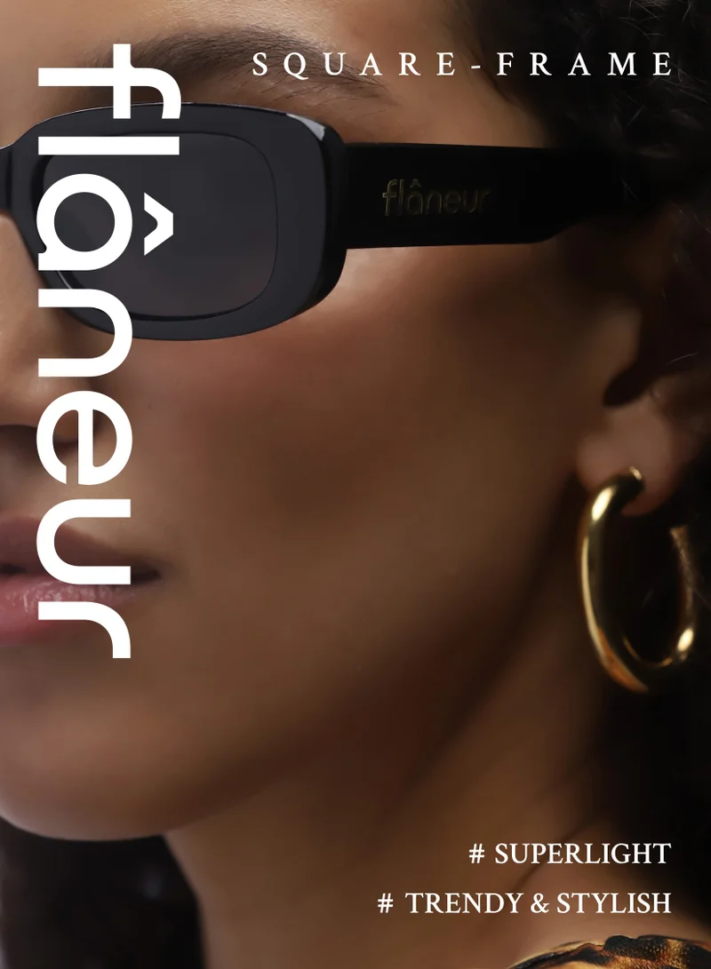 flâneur Stylish Polarized Square Framed Sunglasses For Women and Men Black