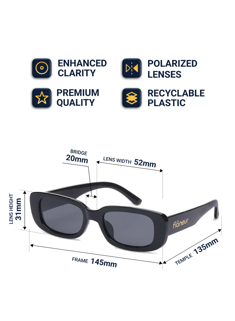 flâneur Stylish Polarized Square Framed Sunglasses For Women and Men Black