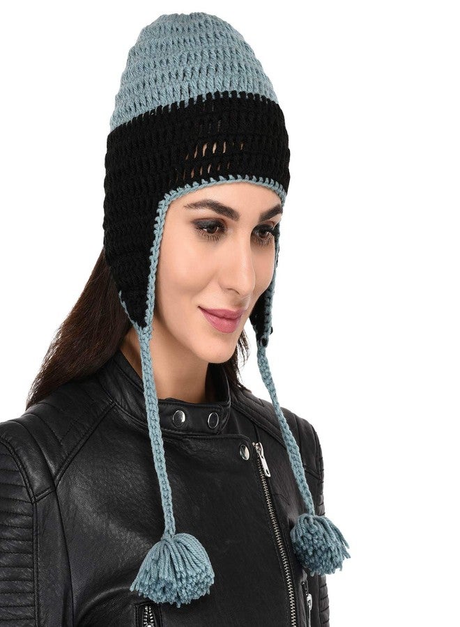 قبعة شتوية أنيقة من بهاراتاسيا، مصنوعة يدوياً، مناسبة للنساء والرجال والفتيات والفتيان (رمادي-أسود) - Image 5