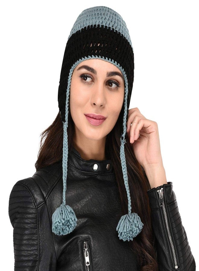 قبعة شتوية أنيقة من بهاراتاسيا، مصنوعة يدوياً، مناسبة للنساء والرجال والفتيات والفتيان (رمادي-أسود) - Image 1