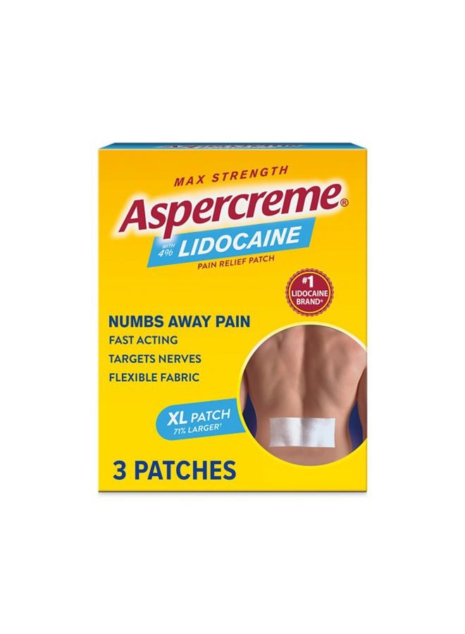 Aspercreme لصقة تخفيف الألم ليدوكائين XL لآلام الظهر والرقبة والكتف، لصقات موضعية بتركيز 4% ليدوكائين وقماش مرن يخفف الألم، 3 قطع. - Image 1