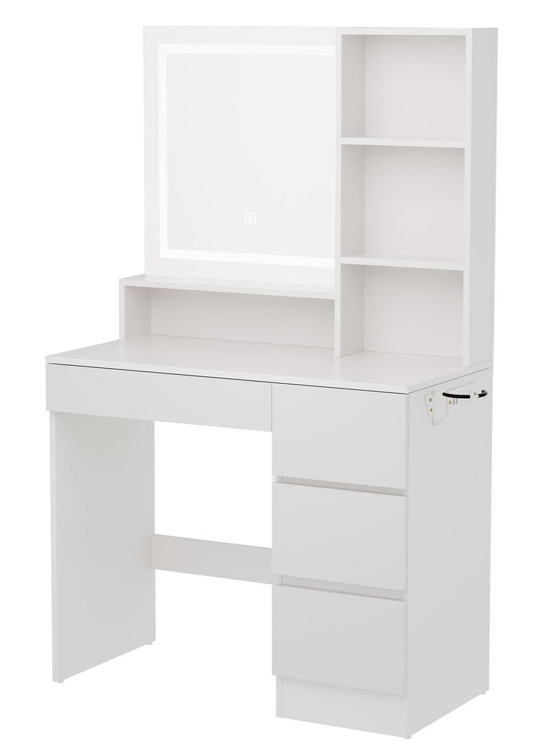 Chogori Vanity Desk with LED Lighted Mirror, Vanity with Power Strip Makeup Desk with 4 Large Drawers Dressing Table with 3 Lighting Modes and Brightness Adjustable by Touch Button  - Image 1