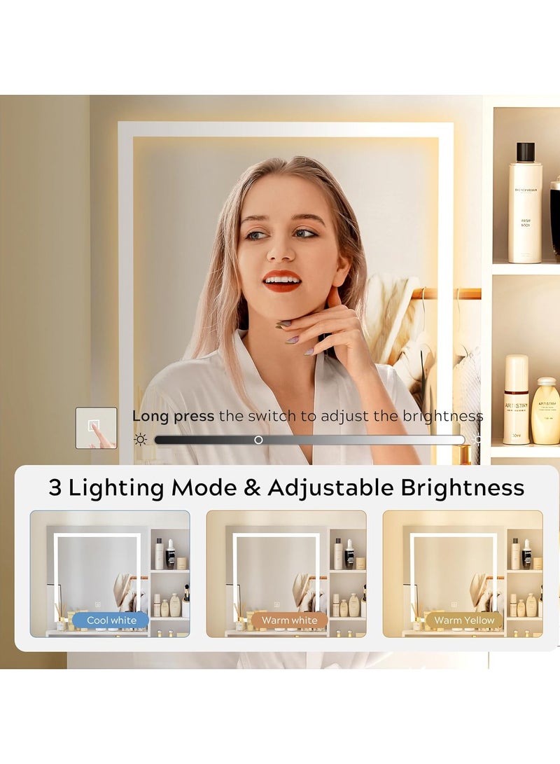 Chogori Vanity Desk with LED Lighted Mirror, Vanity with Power Strip Makeup Desk with 4 Large Drawers Dressing Table with 3 Lighting Modes and Brightness Adjustable by Touch Button  - Image 2