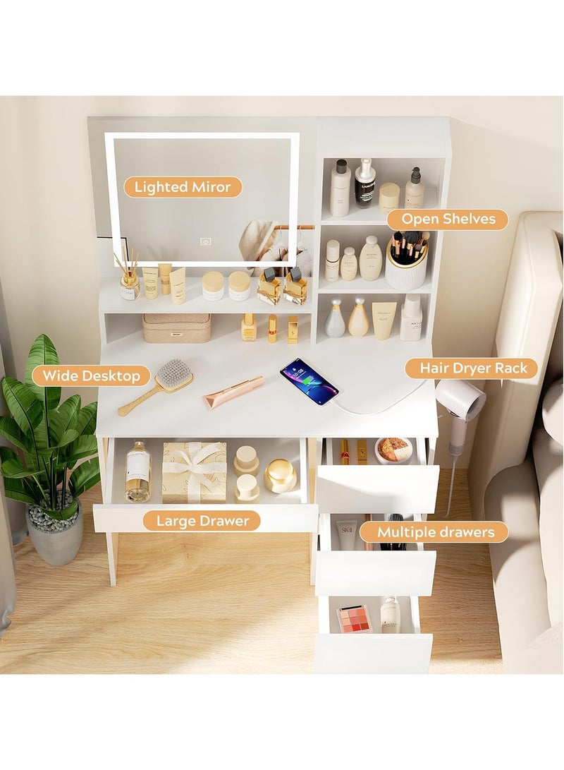 Chogori Vanity Desk with LED Lighted Mirror, Vanity with Power Strip Makeup Desk with 4 Large Drawers Dressing Table with 3 Lighting Modes and Brightness Adjustable by Touch Button  - Image 5