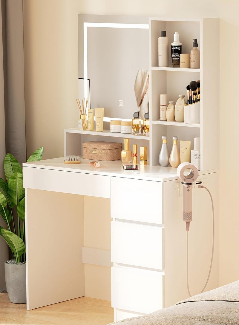Chogori Vanity Desk with LED Lighted Mirror, Vanity with Power Strip Makeup Desk with 4 Large Drawers Dressing Table with 3 Lighting Modes and Brightness Adjustable by Touch Button  - Image 4