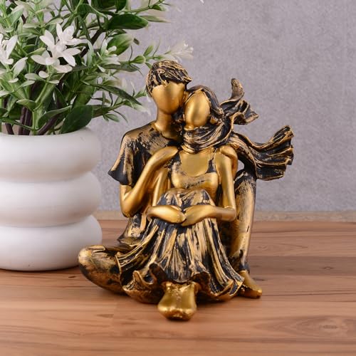 zart Presents New Romantic Couple Showpiece Resin, 10 cm , 8 cm, Gold - Image 2