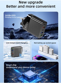 غريفين شاحن متعدد الوظائف بقوة 120 وات بخمسة منافذ من النوع C - قابس حائط USB C  PD مع شحن سريع 3.0 - محطة شحن Infino متوافقة مع IPhone وPixel وSamsung وHuawei وiPad وAirPods والأجهزة اللوحية والمزيد  - Image 3
