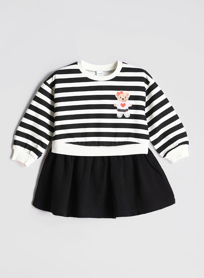 ال سي وايكيكي فستان بناتي مخطط بياقة دائرية - Image 1