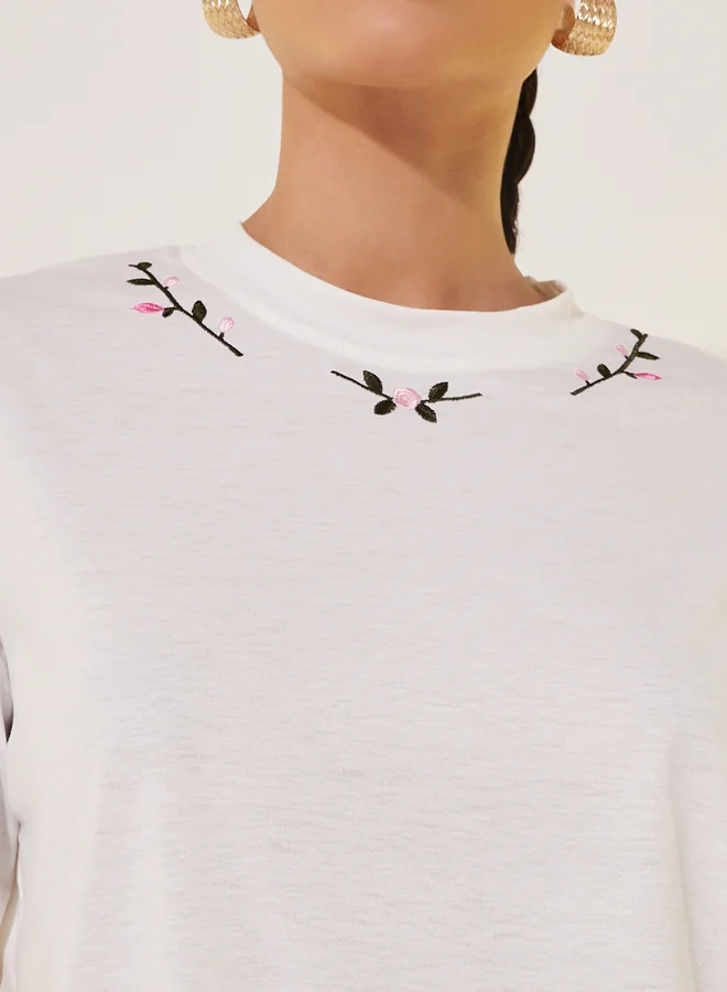 Take Two Embroidered Round Neck Regular Fit T-Shirt