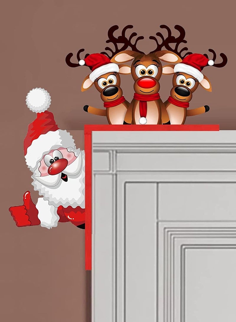 Santa Claus Door Corner Decoration Pendant Reindeer Door Hanging Wooden Ornaments Door Frame Reindeer Wooden Ornaments(Left) 