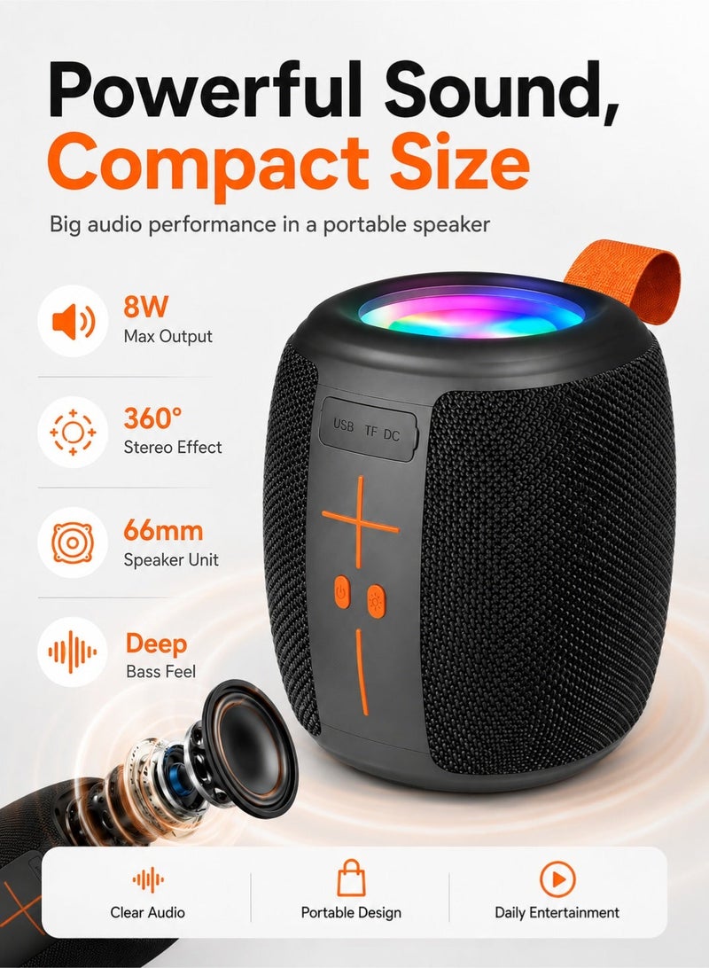 Leoxol Bluetooth Speaker 8W Max Output | Portable Wireless Speaker With RGB Light | USB MicroSD AUX FM MP3 Player | 800mAh Battery For Phone Tablet | Black - Image 2