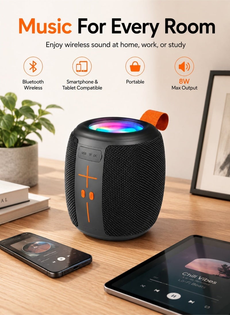 Leoxol Bluetooth Speaker 8W Max Output | Portable Wireless Speaker With RGB Light | USB MicroSD AUX FM MP3 Player | 800mAh Battery For Phone Tablet | Black - Image 5