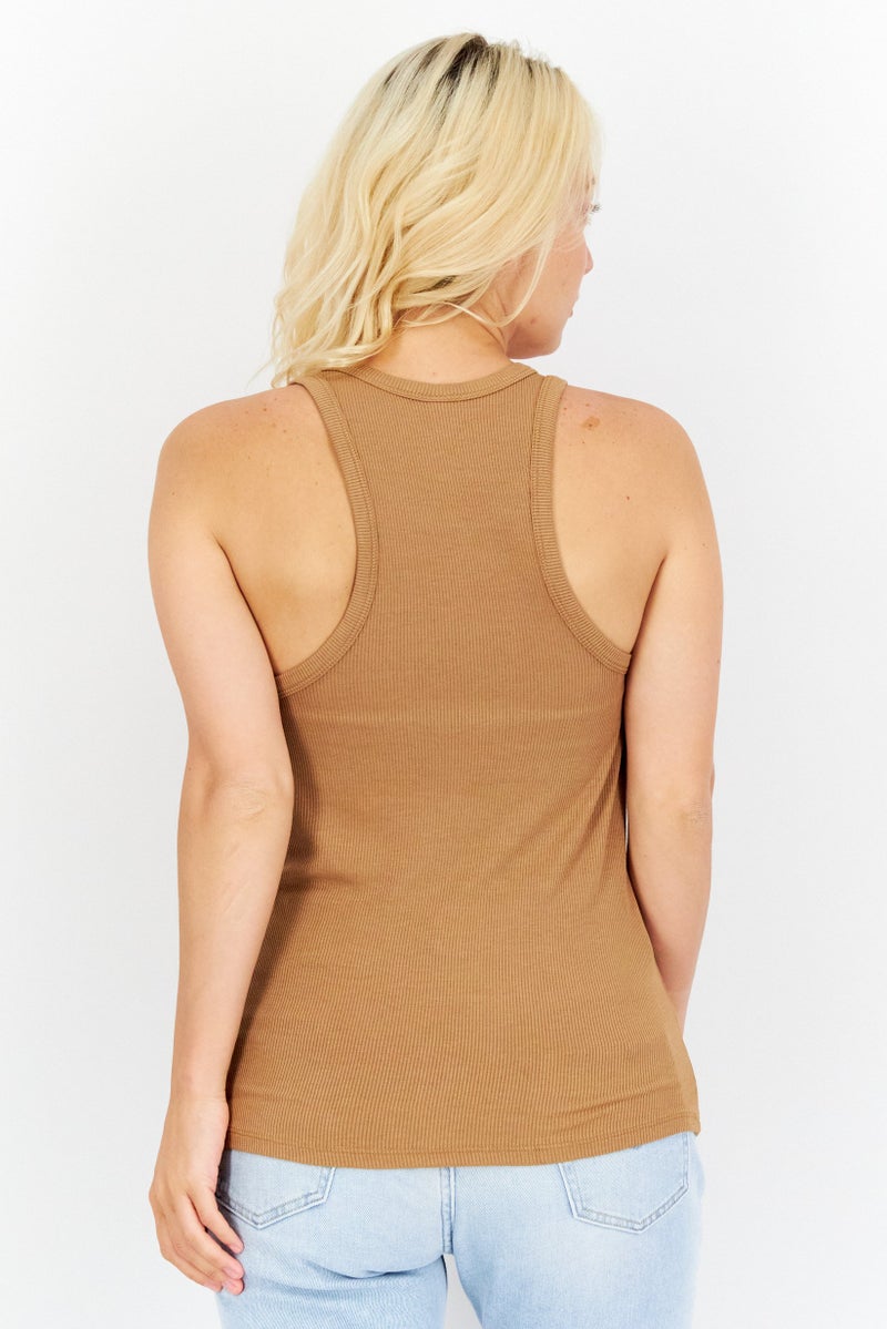 Gentle Fawn Women Jewel Neck Sleeveless Ribbed Tank Top, Brown  - Image 2